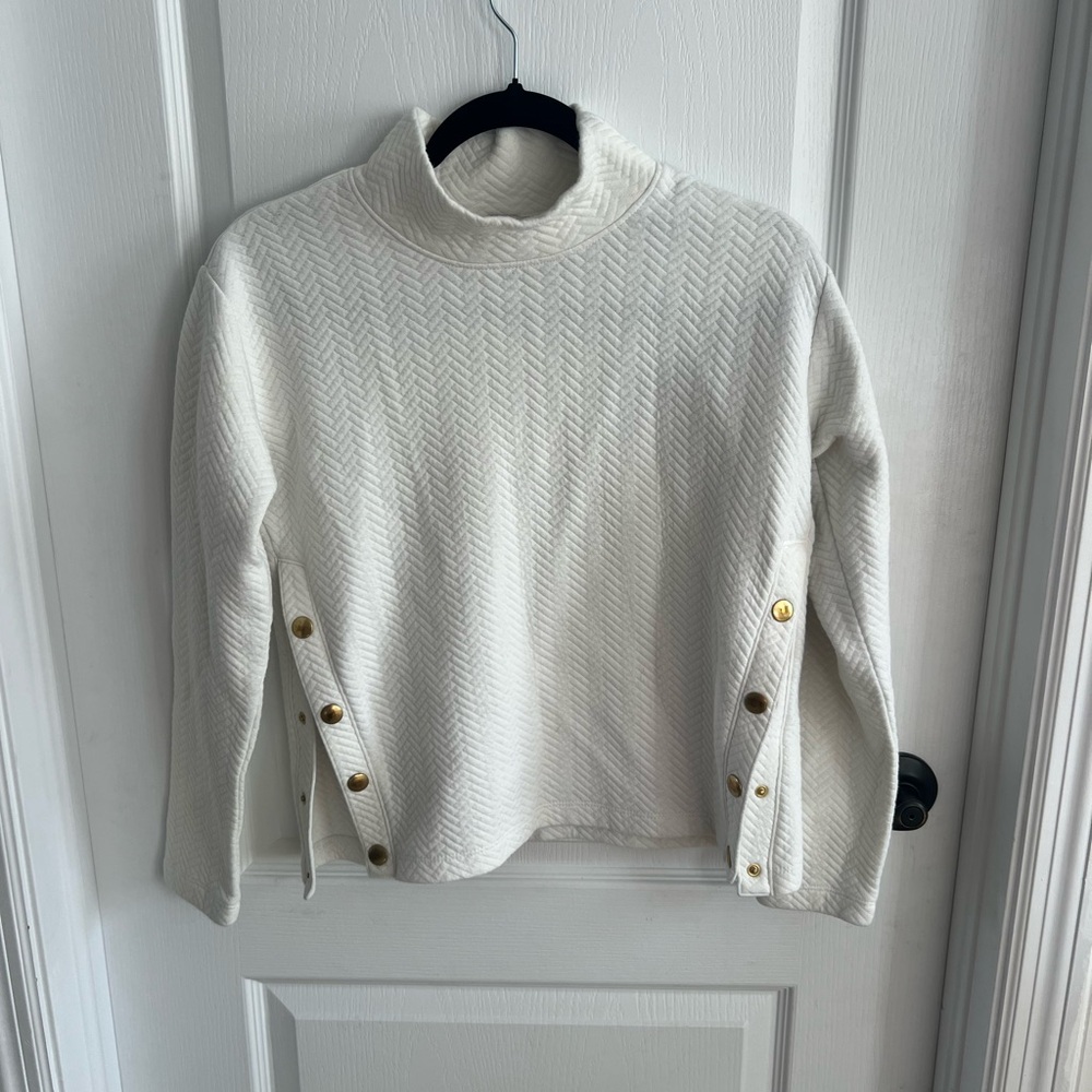 J. Crew Cream Quilted Mockneck Sweatshirt with Gold Buttons